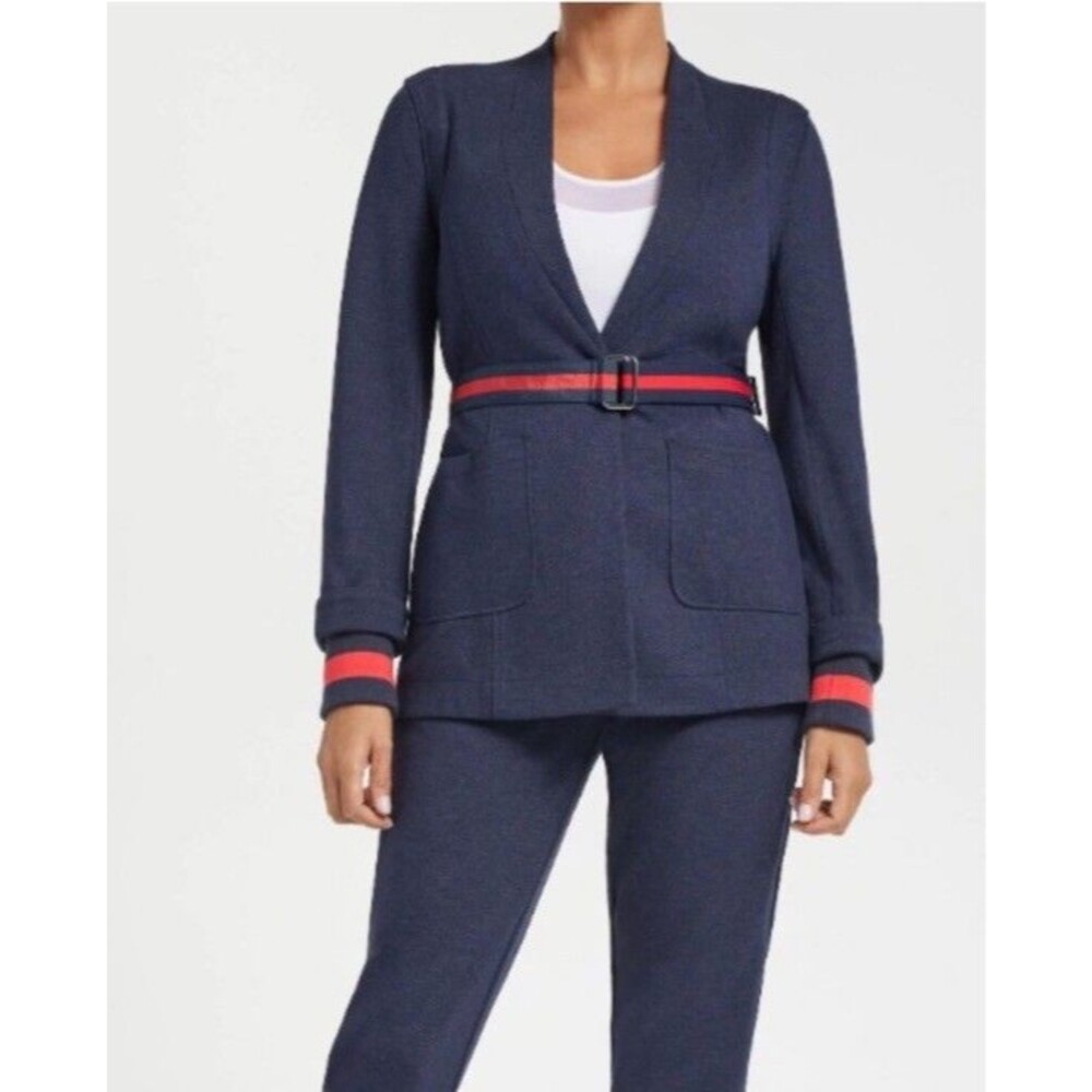 Anatomie Reyna Jacket Womens L Texture Navy Travel Leisure Belted Packable